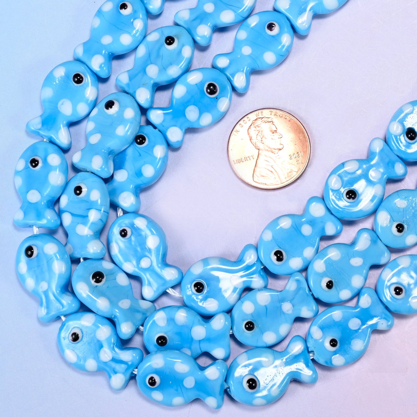 Sky Blue with White Dot Fish Glass Beads: Jewelry Making Supply