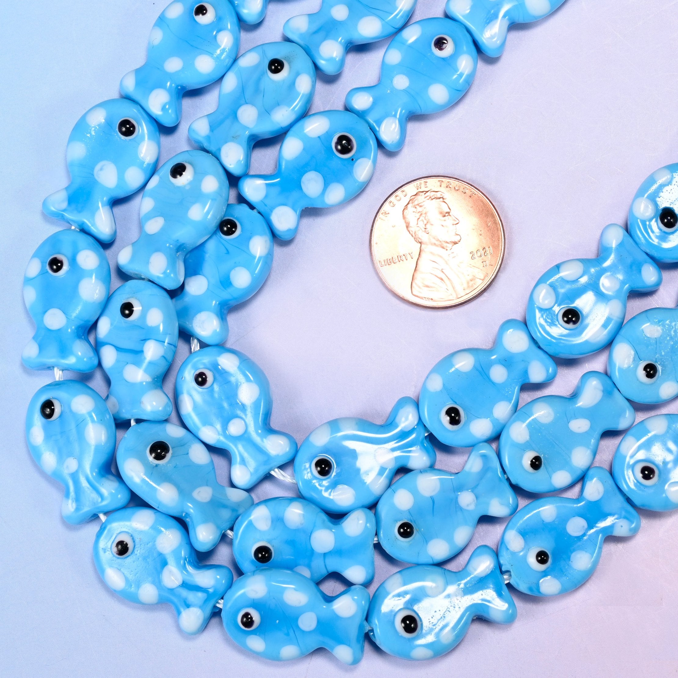 Sky Blue with White Dot Fish Glass Beads: Jewelry Making Supply