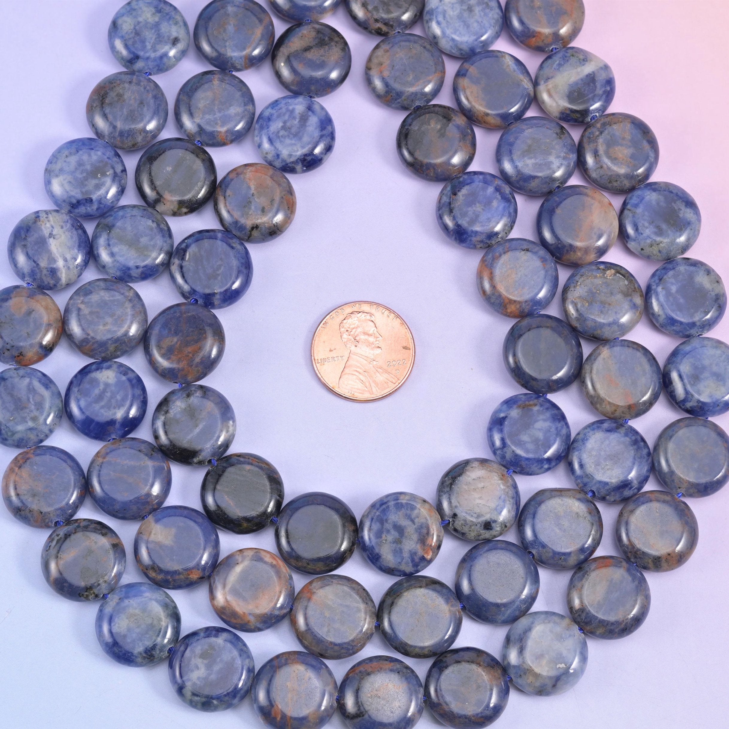Natural blue Sodalite smooth coin beads for necklaces and bracelets