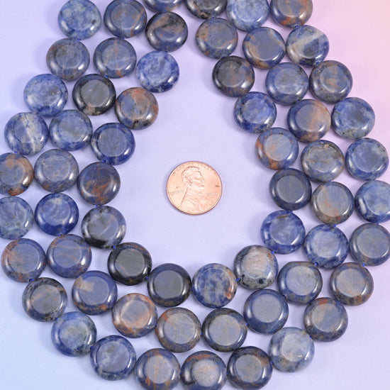 Natural blue Sodalite smooth coin beads for necklaces and bracelets