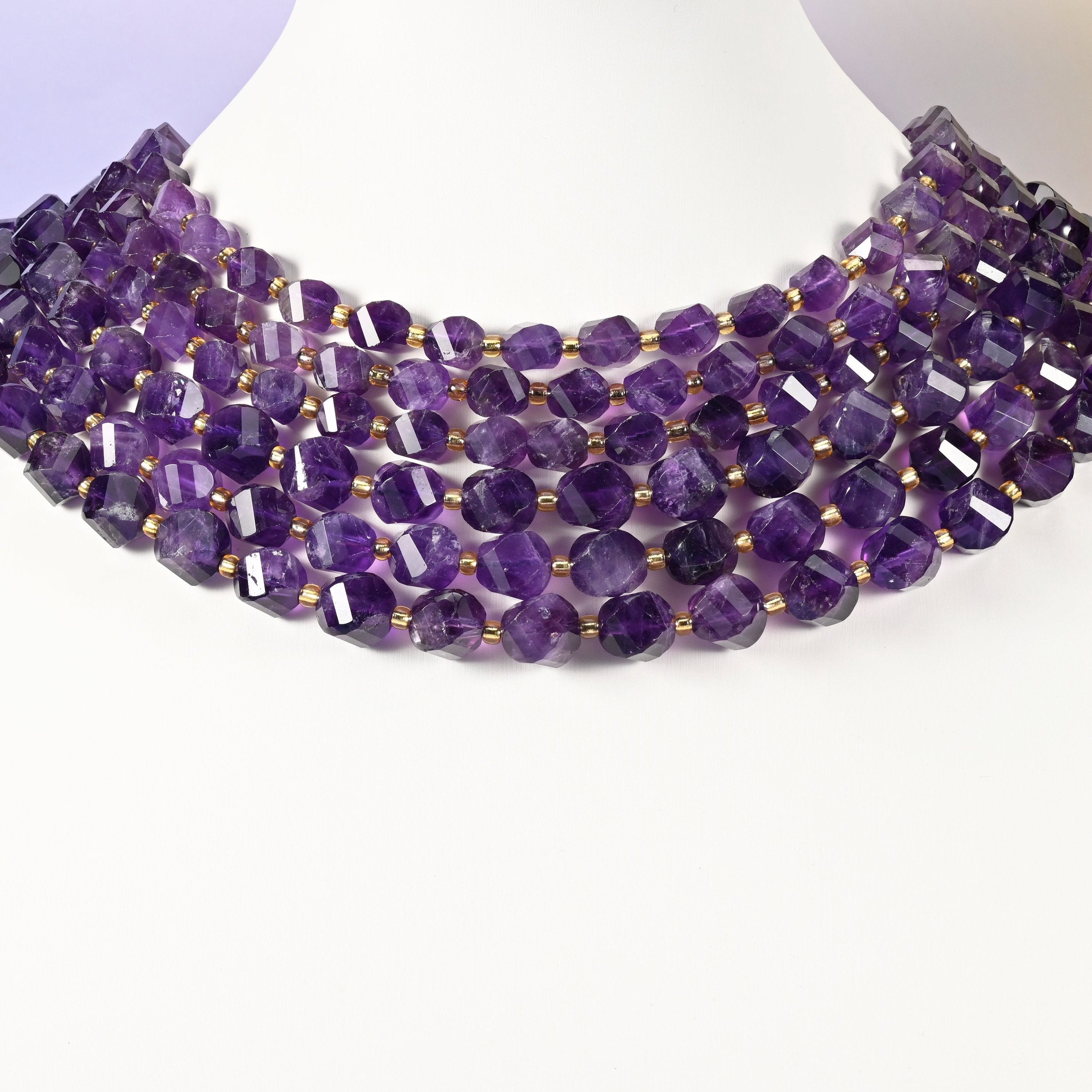 Dark Purple Amethyst beads, spiral twist shape, 8mm and 10mm
