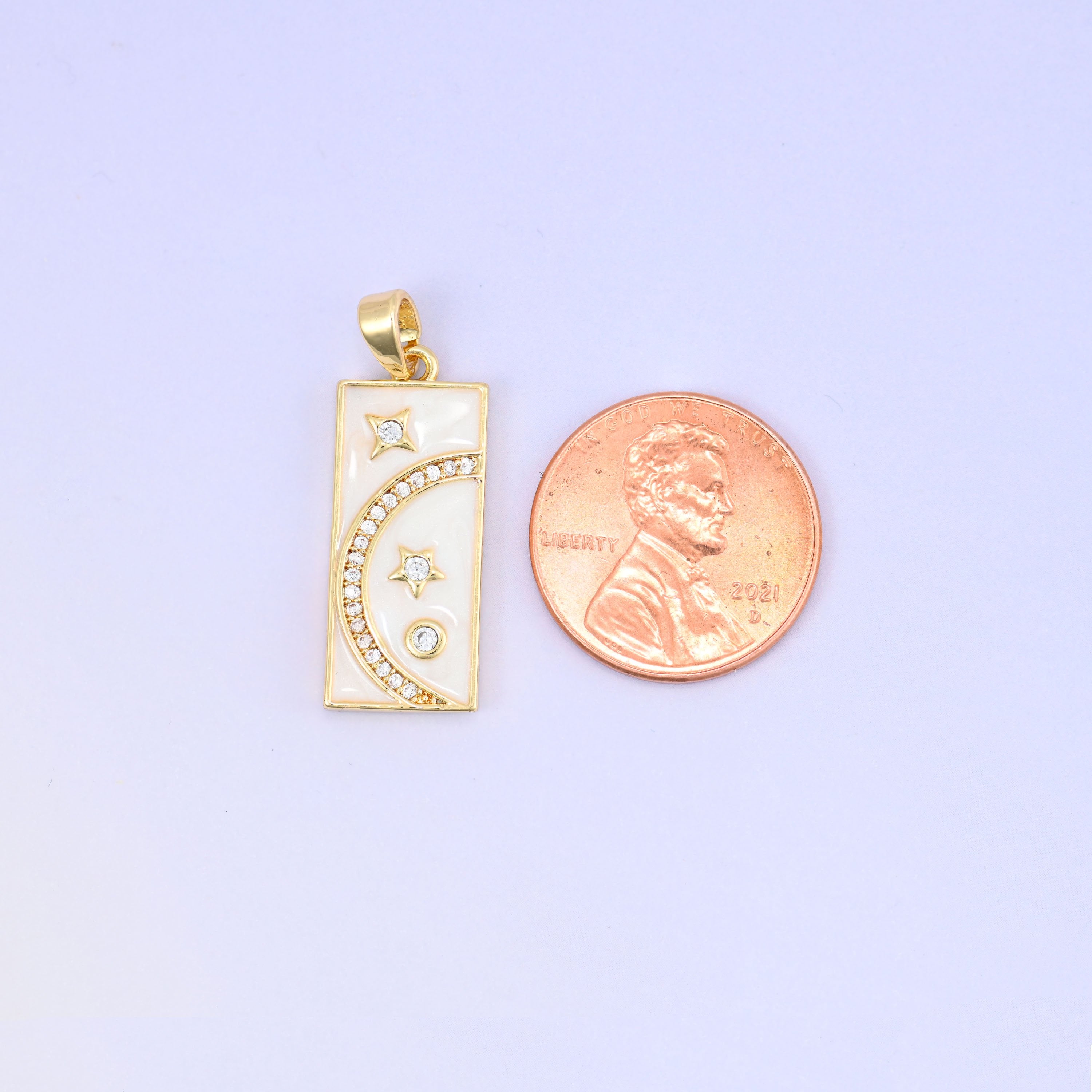 Moon Stars Rectangle Zircon Pendants: 18K Gold Plated Charms, Jewelry Making Supply