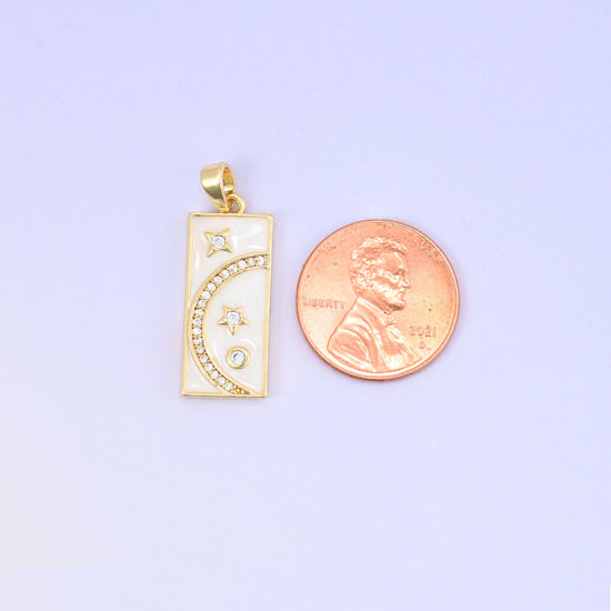 Moon Stars Rectangle Zircon Pendants: 18K Gold Plated Charms, Jewelry Making Supply