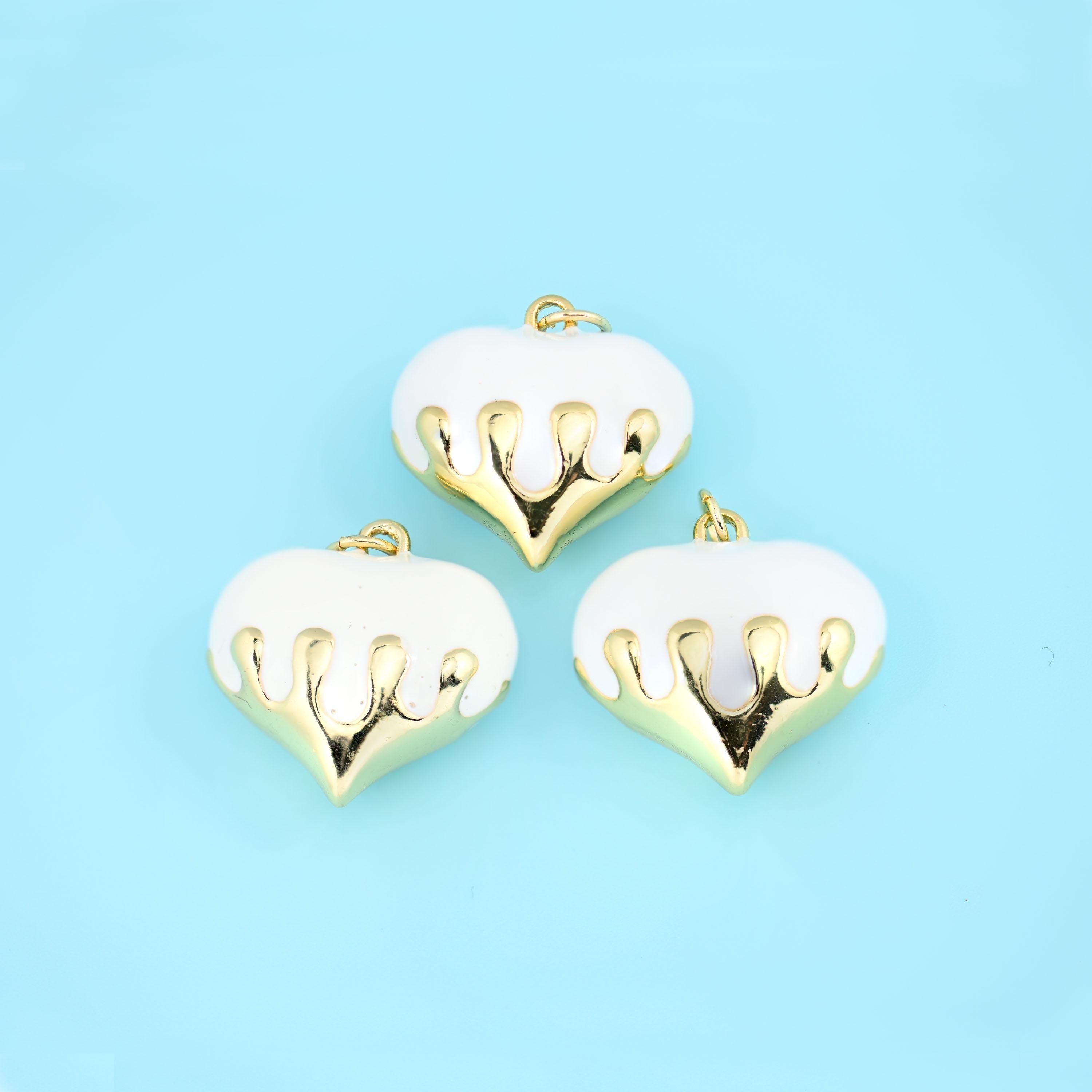 18K Gold Filled Enamel Drip Puffy Heart Pendant 20x20mm, sold per piece