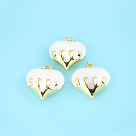 18K Gold Filled Enamel Drip Puffy Heart Pendant 20x20mm, sold per piece