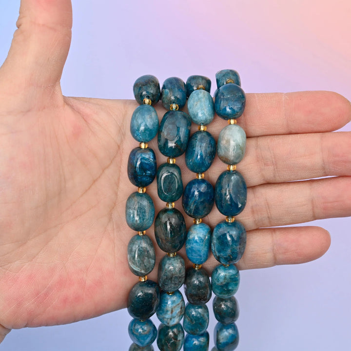 Blue Apatite beads, oval nugget, 10-17mm (size varies slightly, each bead is shaped by hand)