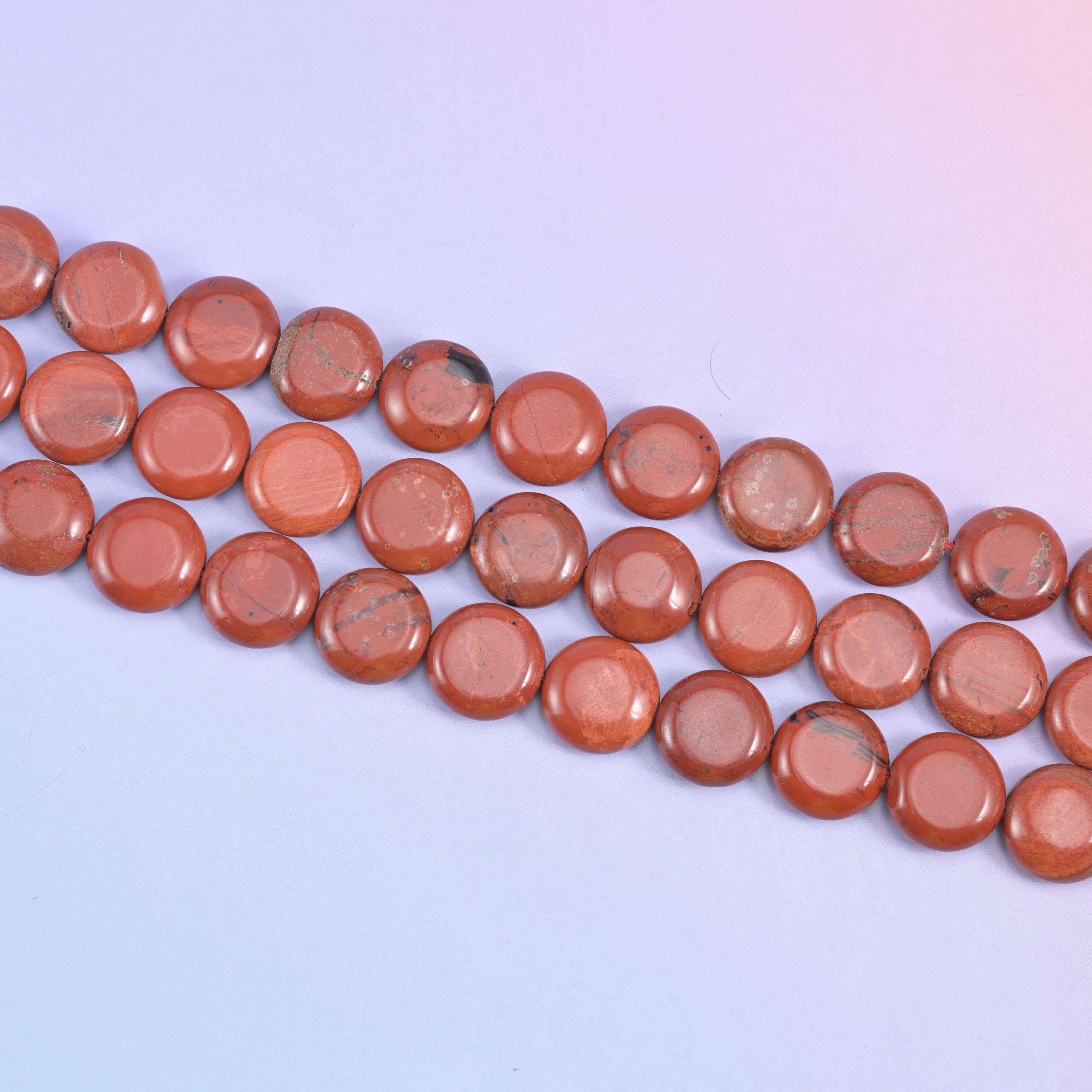 Red Jasper coin beads in brick red with grey-brown streaking