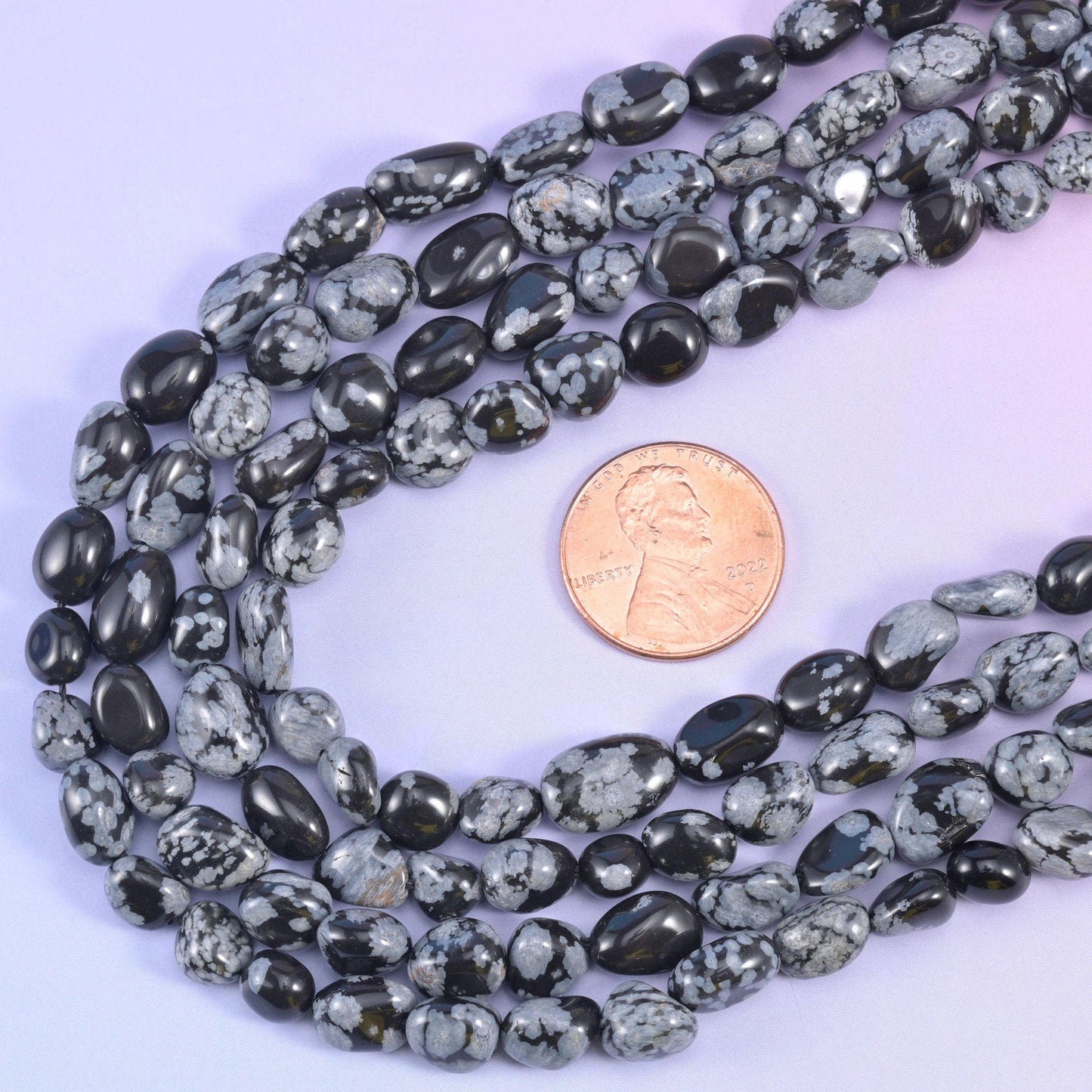 Snowflake Jasper Pebble Nugget Beads in inky black with grey and chalk-white mottling