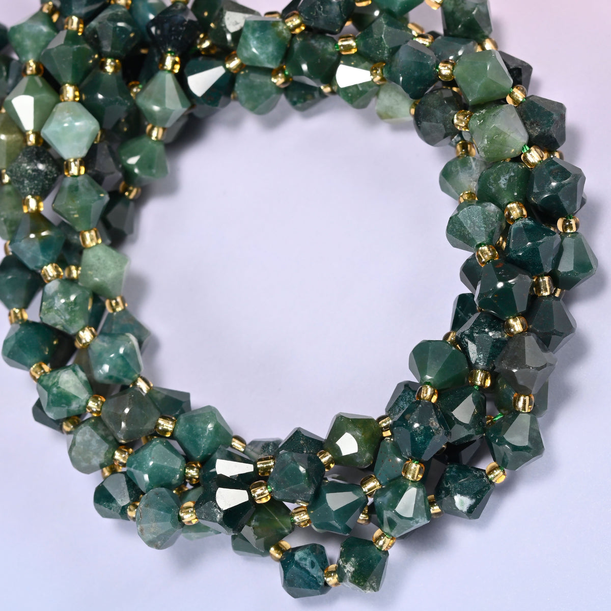 Moss Agate Faceted Bicone Beads 8mm Jewelry Making 15 Inch Strand