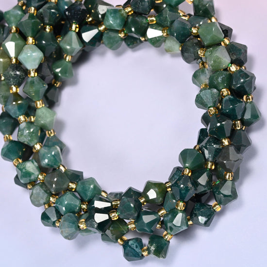 Moss Agate Faceted Bicone Beads 8mm Jewelry Making 15 Inch Strand