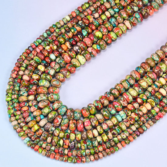 Green Dyed Sea Sediment Jasper Rondelle Beads, 15 inch strand