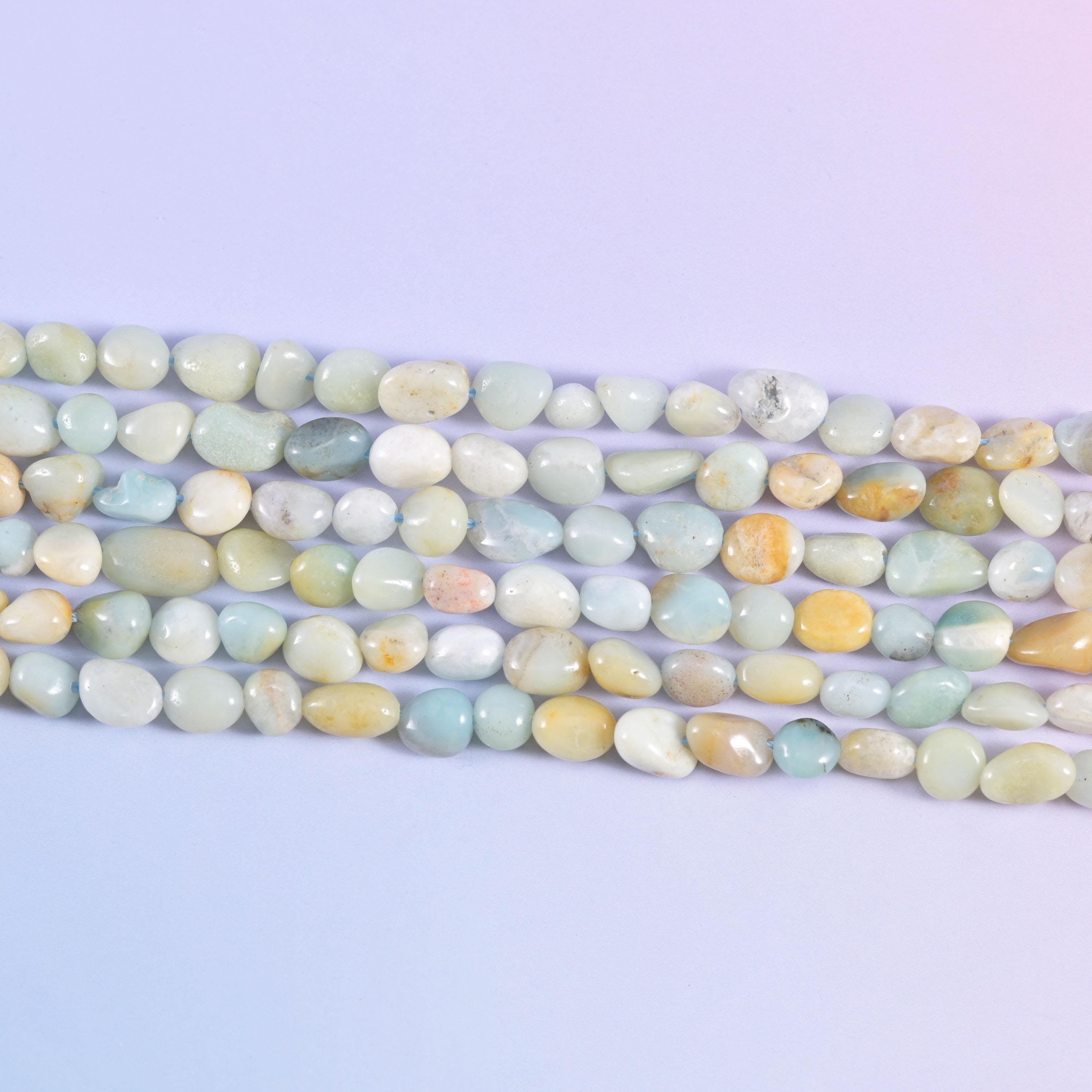 Multi-Color Amazonite Pebble Nugget Beads in seafoam green, cream and butter yellow