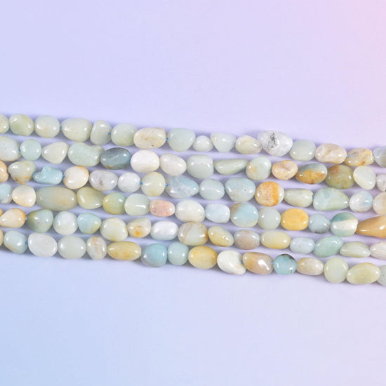 Multi-Color Amazonite Pebble Nugget Beads in seafoam green, cream and butter yellow