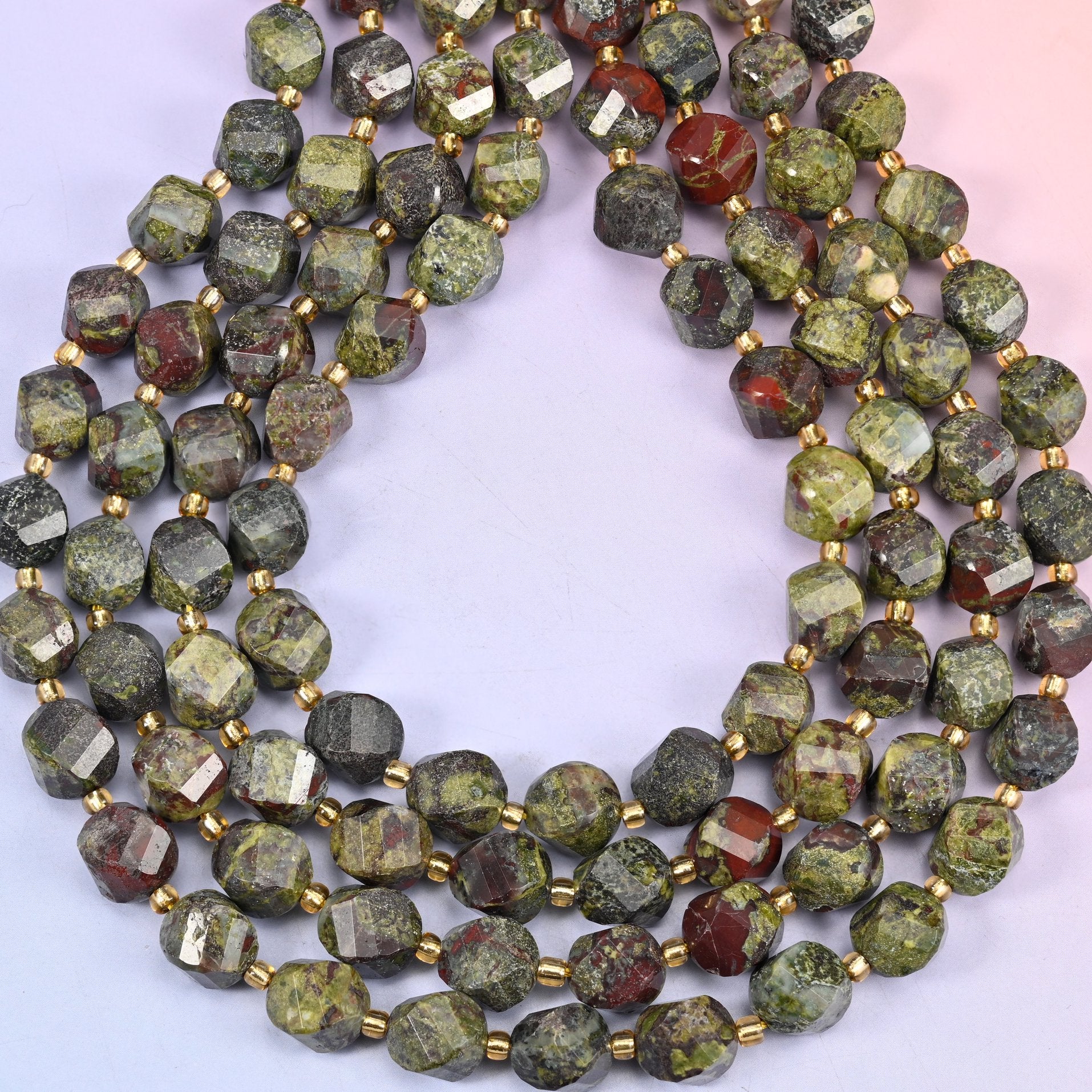 Dragon Bloodstone natural stone beads, 15 inch strand of approximately 31 beads, centre drilled 1.2mm hole