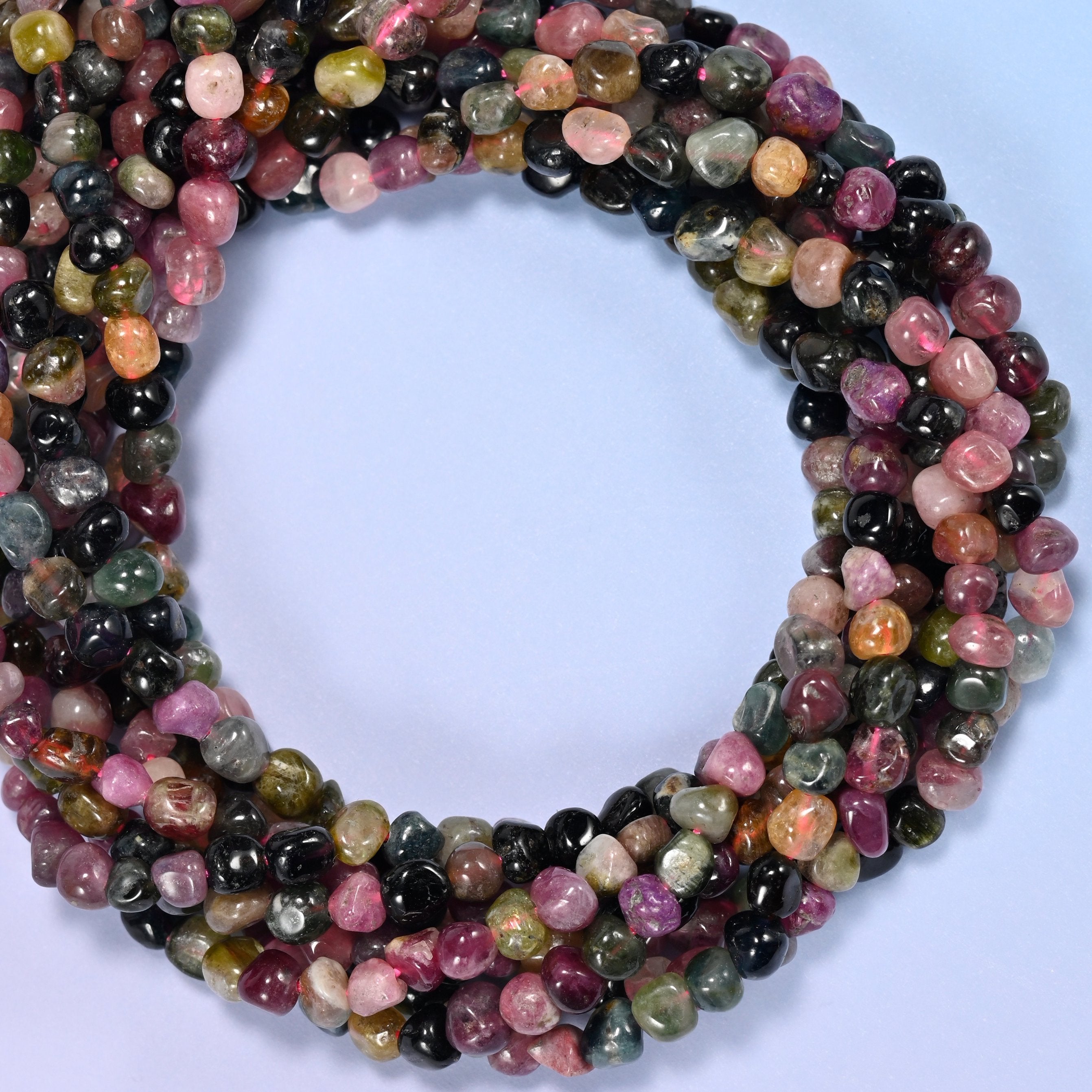 Colorful Tourmaline Tiny Nugget Beads, a natural mix of watermelon pink, olive and bottle green, jet black, cream and dusty mauve