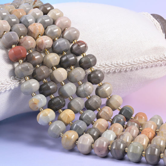 American Picture Jasper Pumpkin Rondelle Beads, natural stone in earthy gray and tan