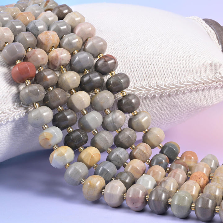American Picture Jasper Pumpkin Rondelle Beads, natural stone in earthy gray and tan