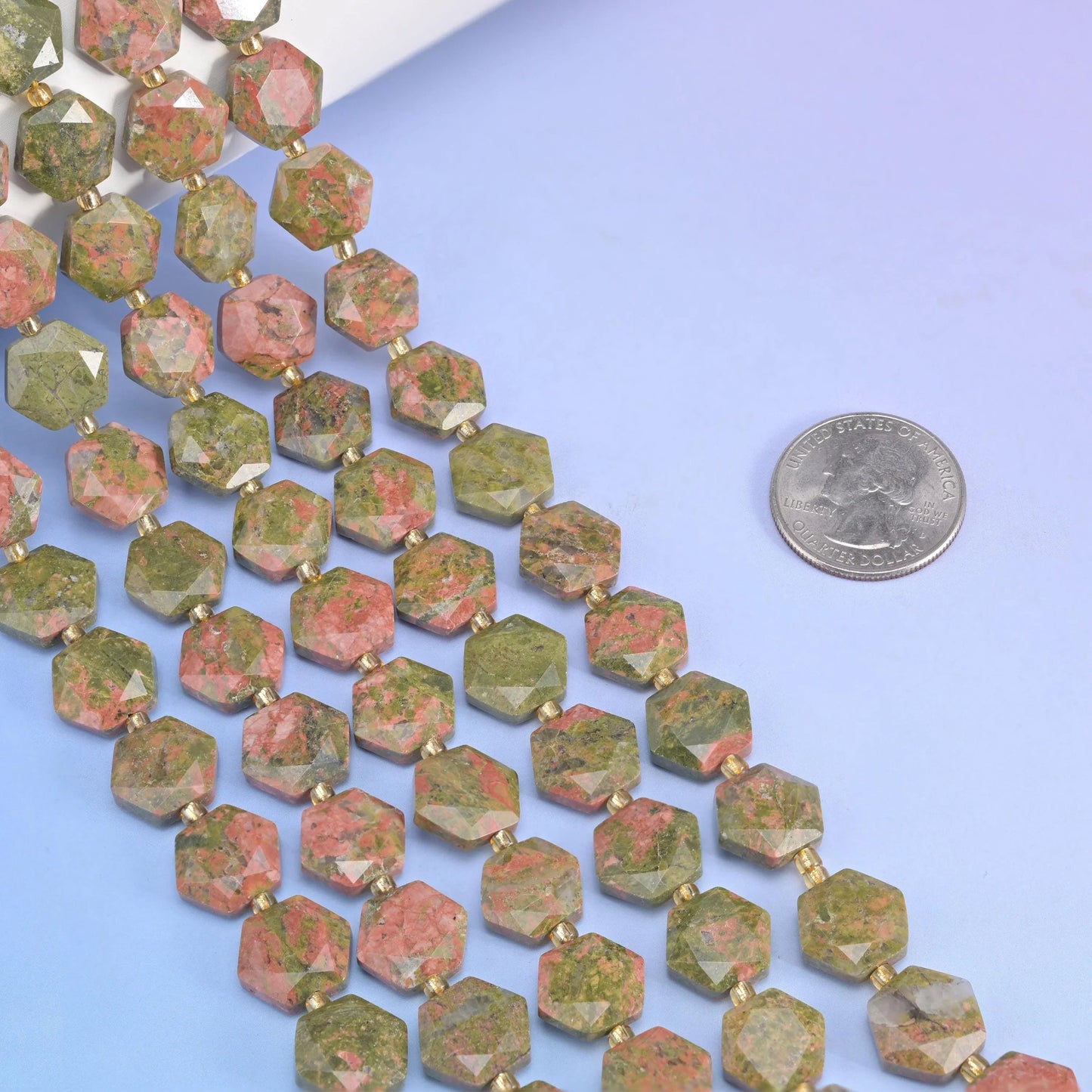 Flat faceted cut Unakite beads for jewelry making.