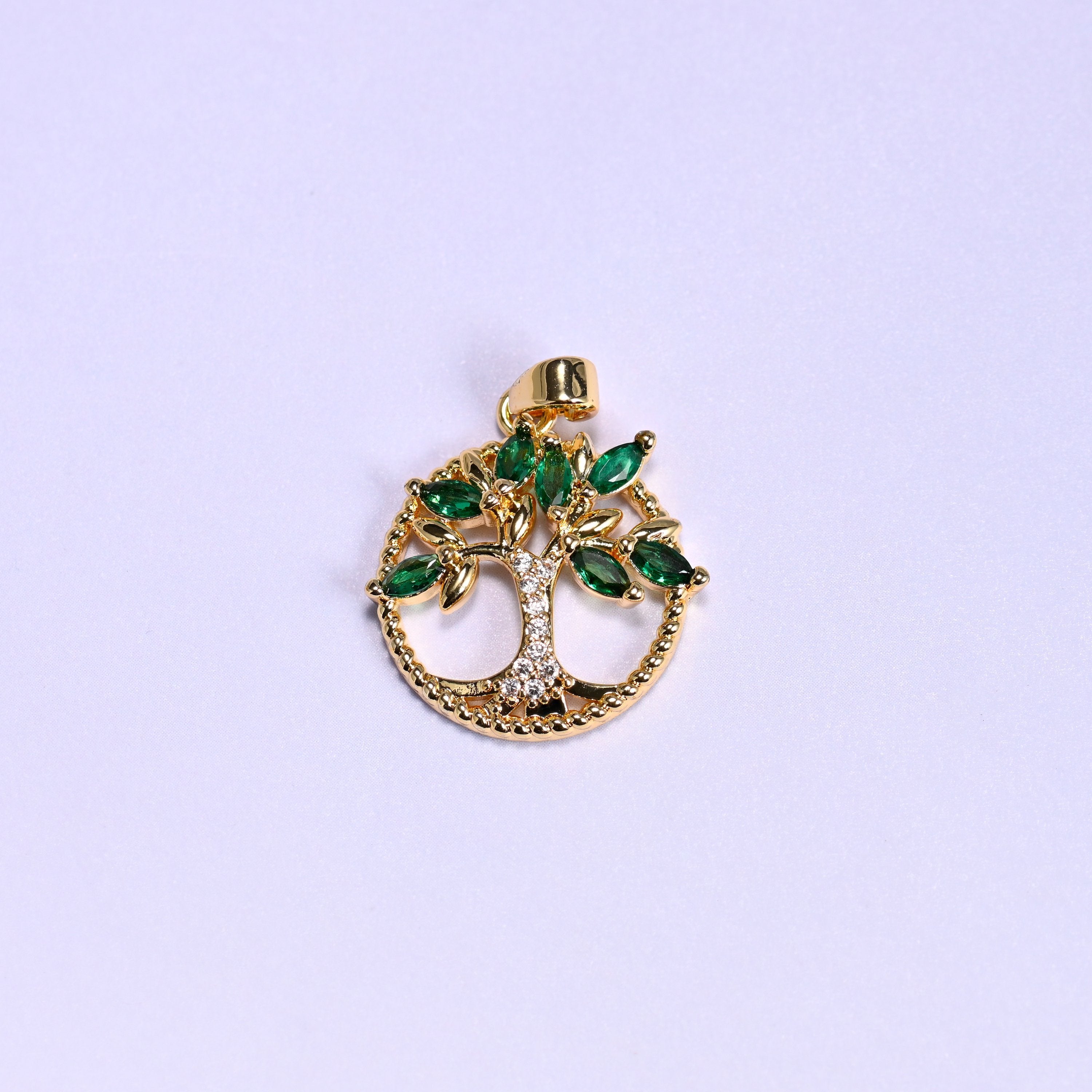 Round Green Leaf Tree Zircon Charms