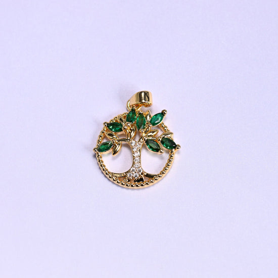 Round Green Leaf Tree Zircon Charms