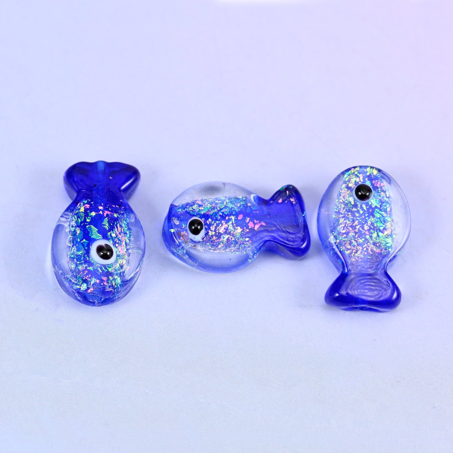 Iridescent Dark Blue Fish Glass Beads: Jewelry Making Supply