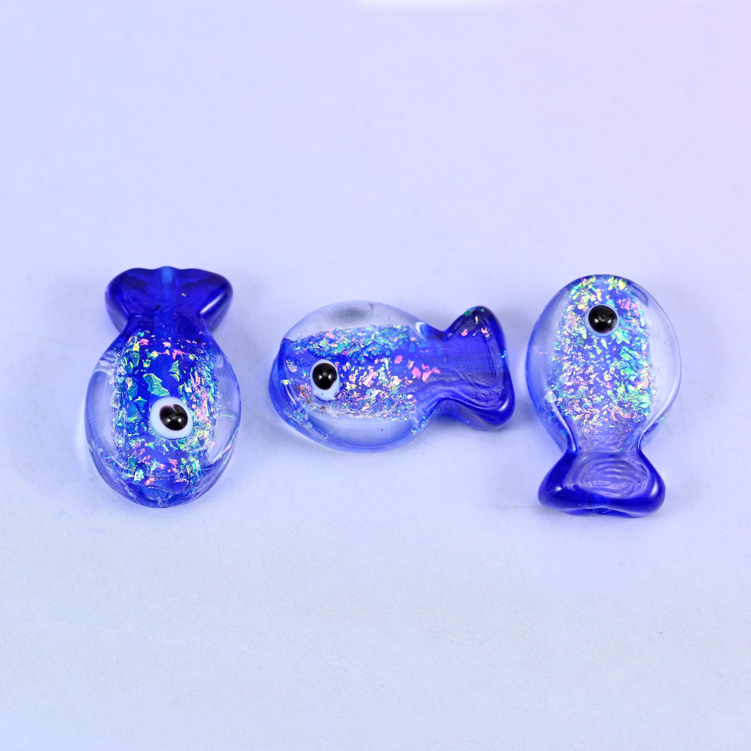 Iridescent Dark Blue Fish Glass Beads: Jewelry Making Supply