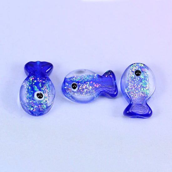 Iridescent Dark Blue Fish Glass Beads: Jewelry Making Supply