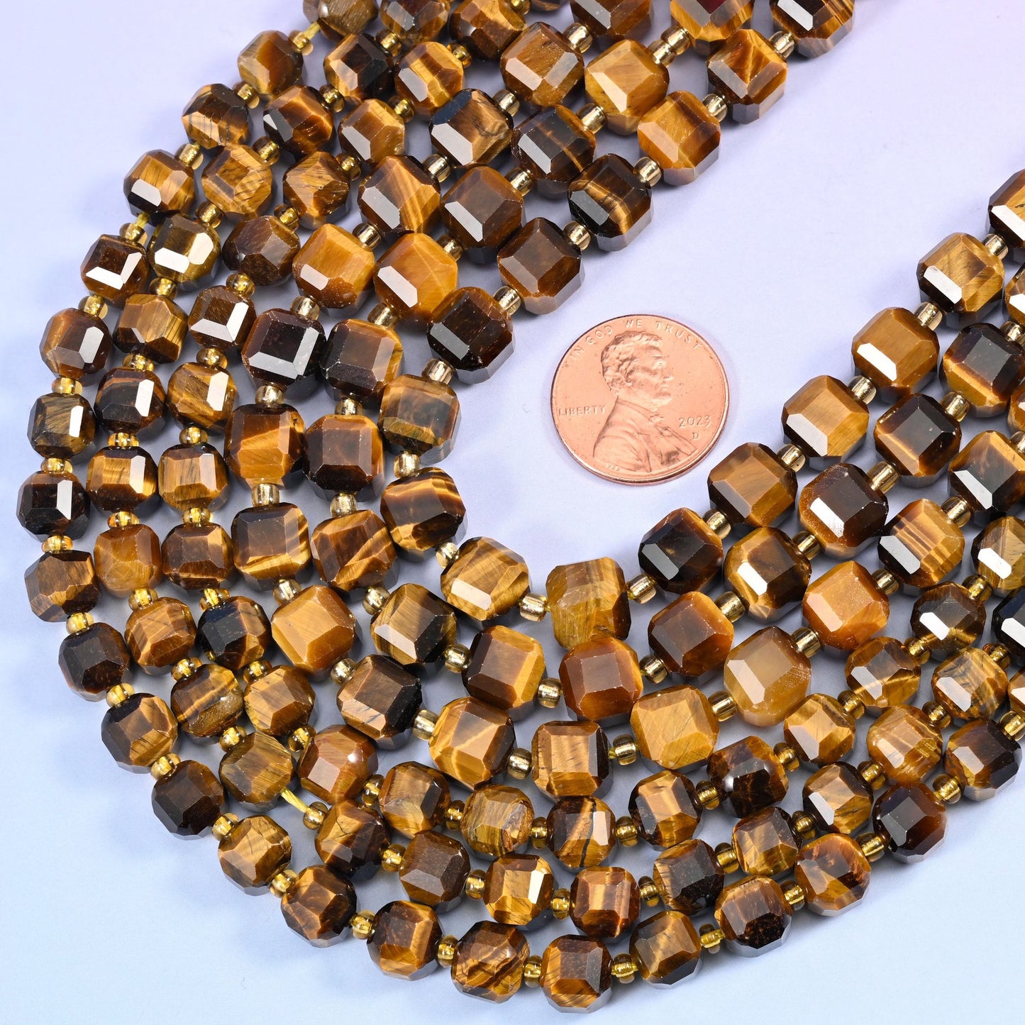 Faceted cube cut Tiger Eye beads