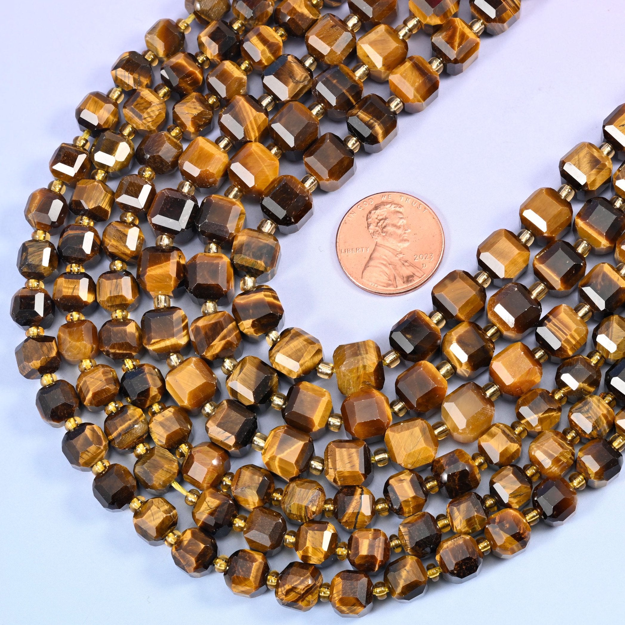 Faceted cube cut Tiger Eye beads
