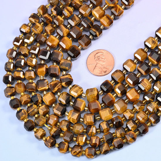 Faceted cube cut Tiger Eye beads