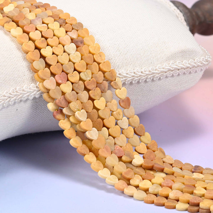 Matte Gold Silk Jade Flat Heart Beads
