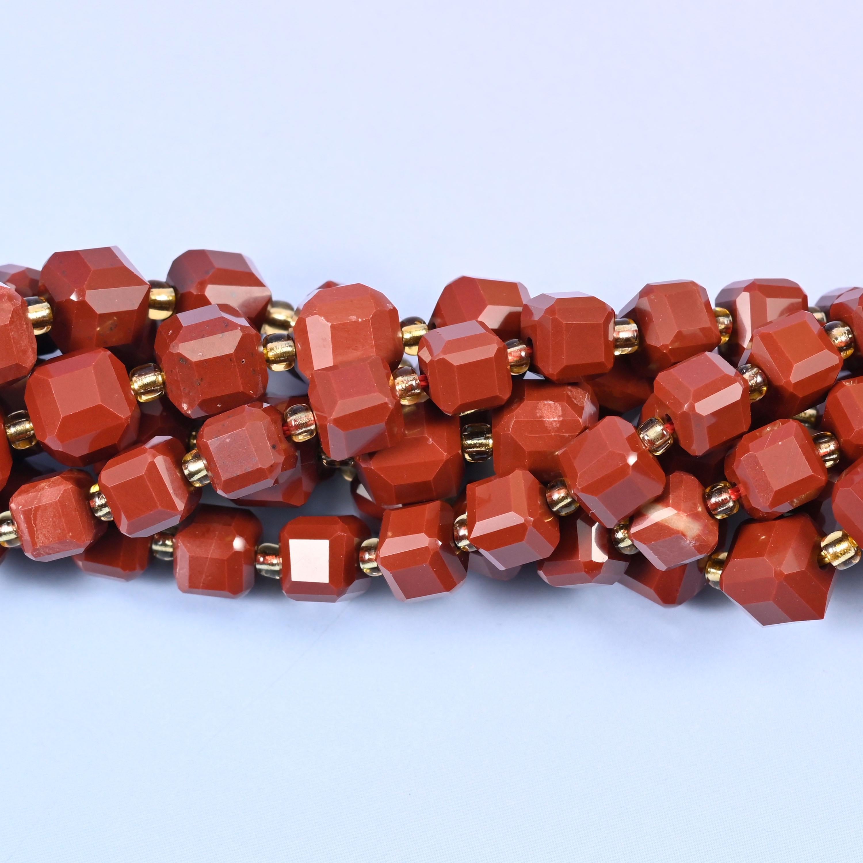Red Jasper Faceted Cube Beads, sold per 15 inch strand