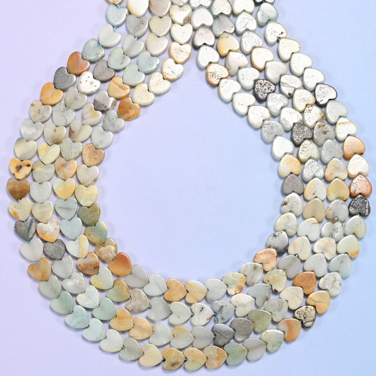 Multicolor Amazonite Flat Heart Beads, hole 0.8mm
