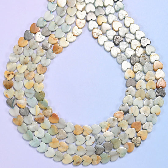 Multicolor Amazonite Flat Heart Beads, hole 0.8mm