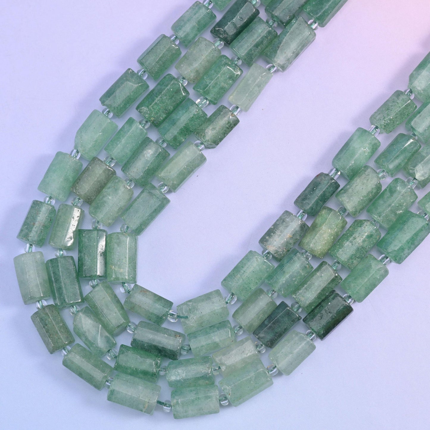 Faceted tube cut Green Strawberry Quartz beads