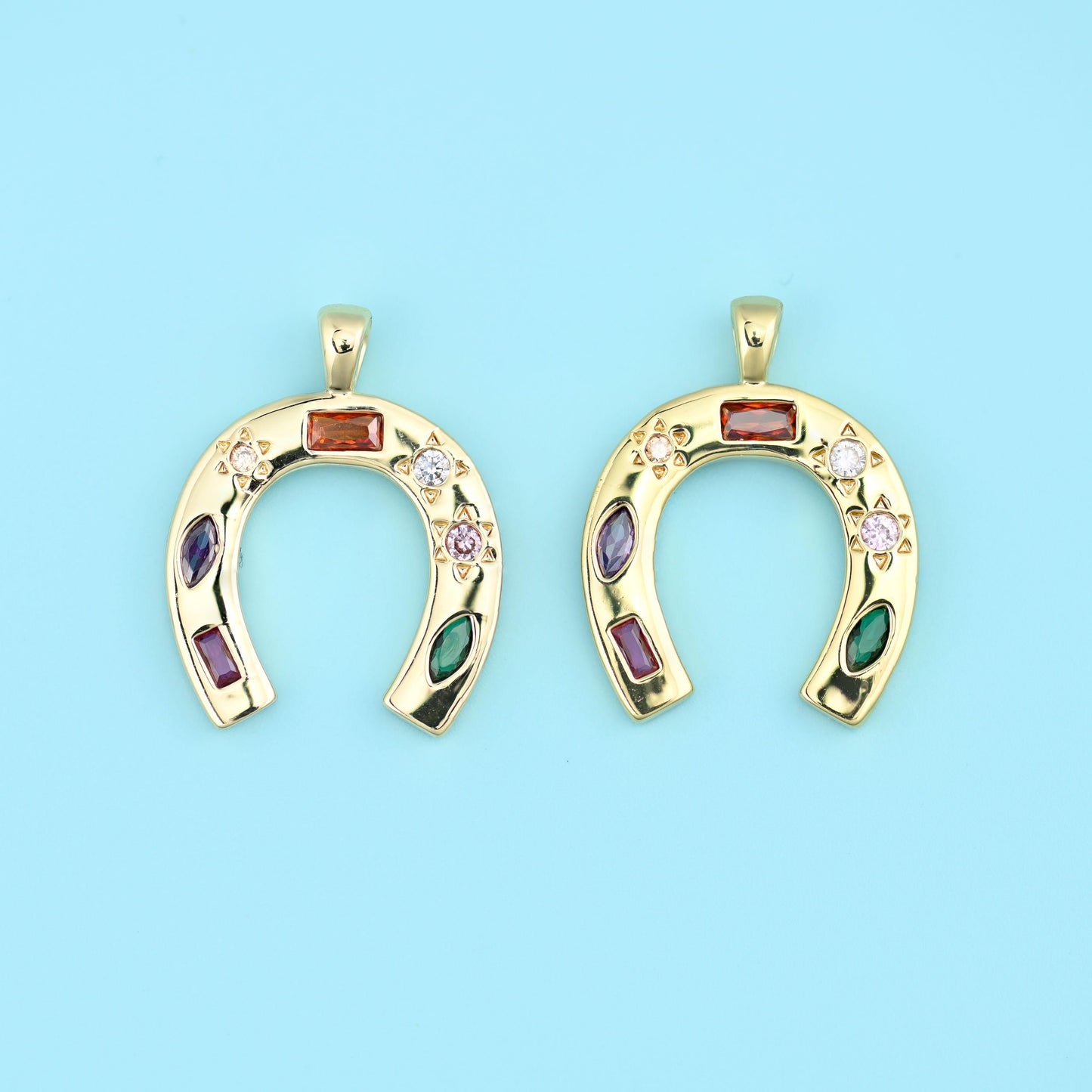 18K Gold Filled Zircon Horseshoe Pendant 22.46x17.47mm in gold or silver frame with amber, purple, emerald green and rose…