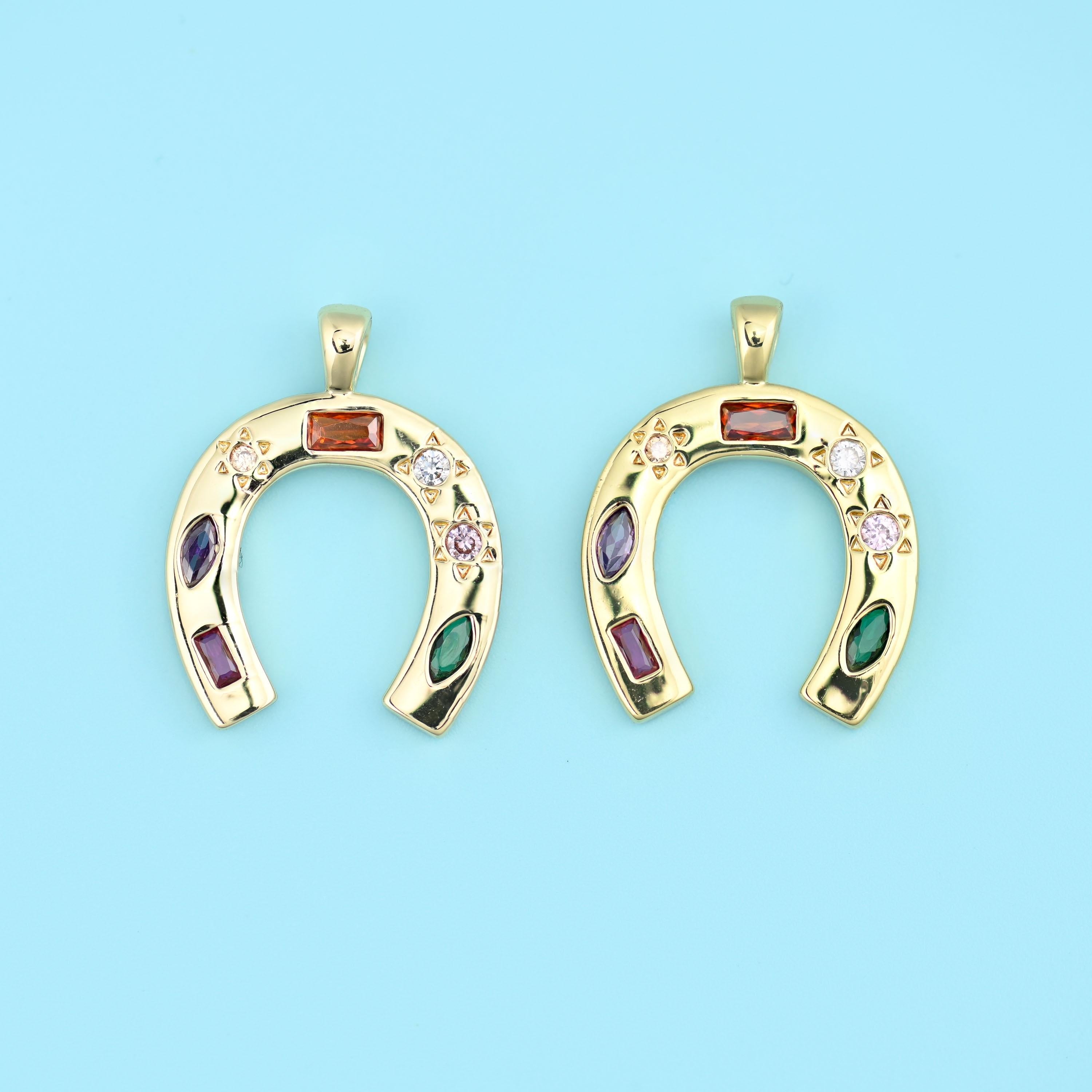 18K Gold Filled Zircon Horseshoe Pendant 22.46x17.47mm in gold or silver frame with amber, purple, emerald green and rose…