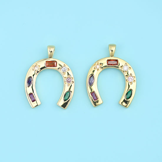 18K Gold Filled Zircon Horseshoe Pendant 22.46x17.47mm in gold or silver frame with amber, purple, emerald green and rose…