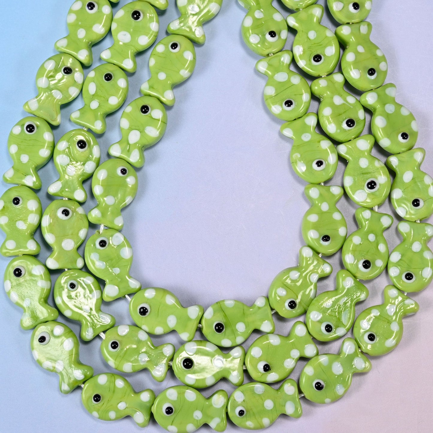Lime Green with White Dot Fish Glass Beads, 1.2mm hole