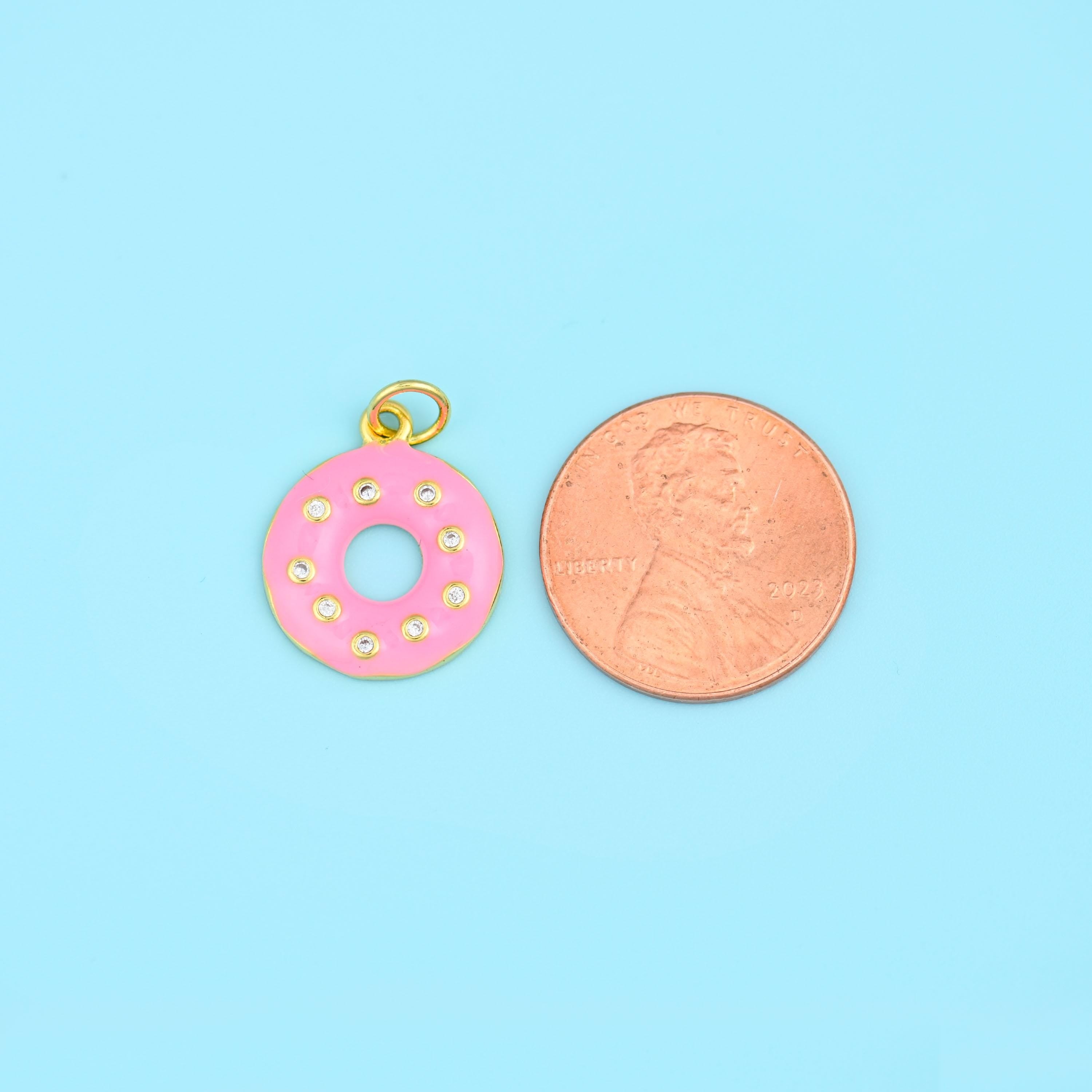 18K Gold Filled Enamel Donut Charm 17x14mm in multiple colors available — pink, cream, mint green and sky blue