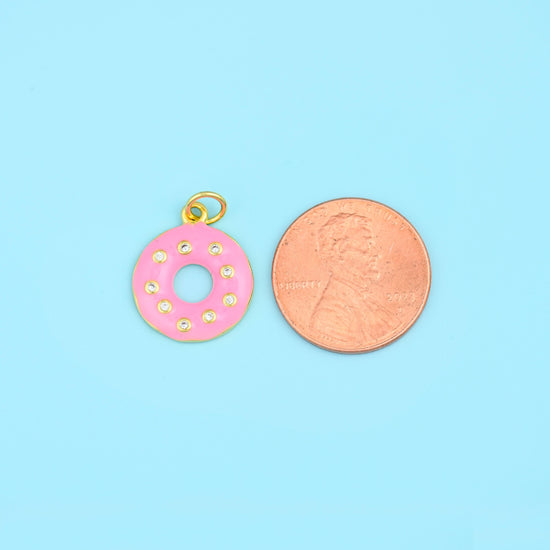 18K Gold Filled Enamel Donut Charm 17x14mm in multiple colors available — pink, cream, mint green and sky blue