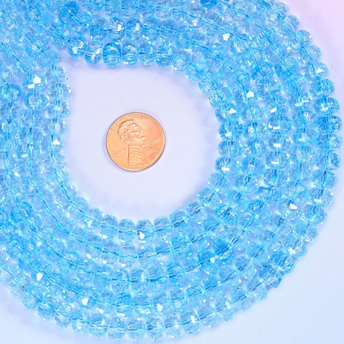 Transparent Blue Faceted Rondelle Glass Beads: Size 5x8mm, Jewelry Making Supply