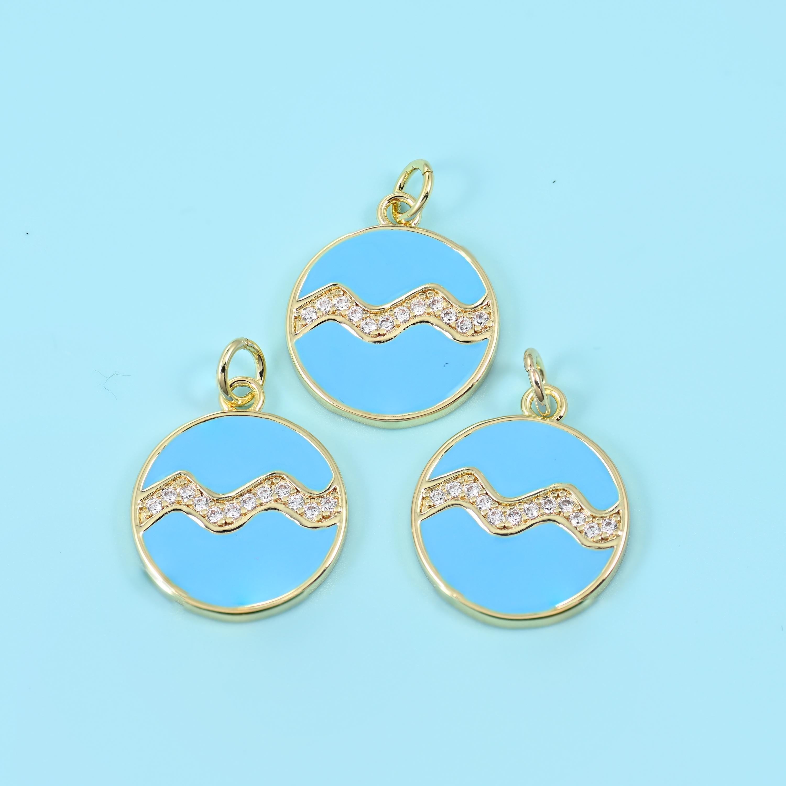 14K Gold Filled Enamel Zodiac Sign Charm 15mm, 1 Piece