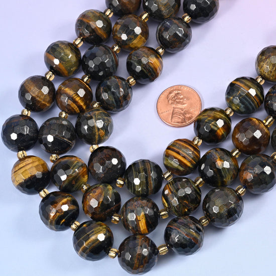 Iron Tiger Eye Faceted Round Beads, approximately 21 beads per strand
