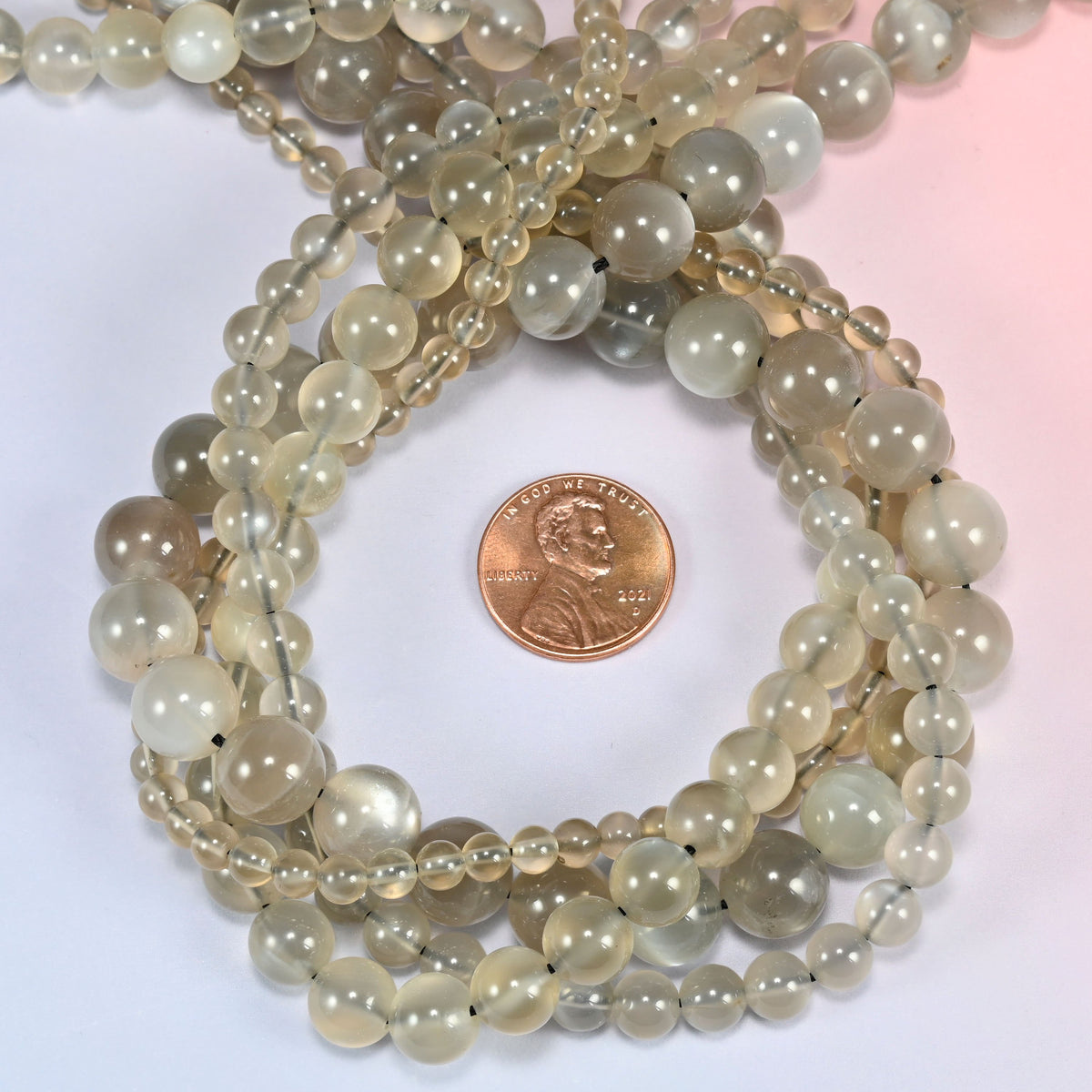 AAA Gray Labradorite smooth round beads looped close, center drilled with a 1.0mm hole