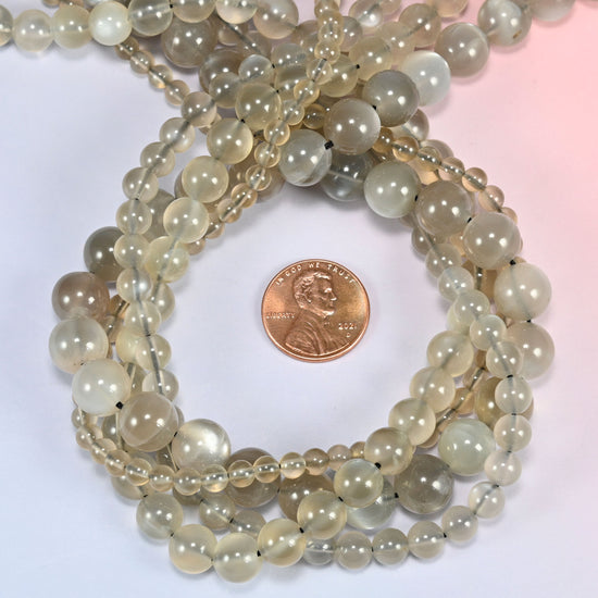 AAA Gray Labradorite smooth round beads looped close, center drilled with a 1.0mm hole