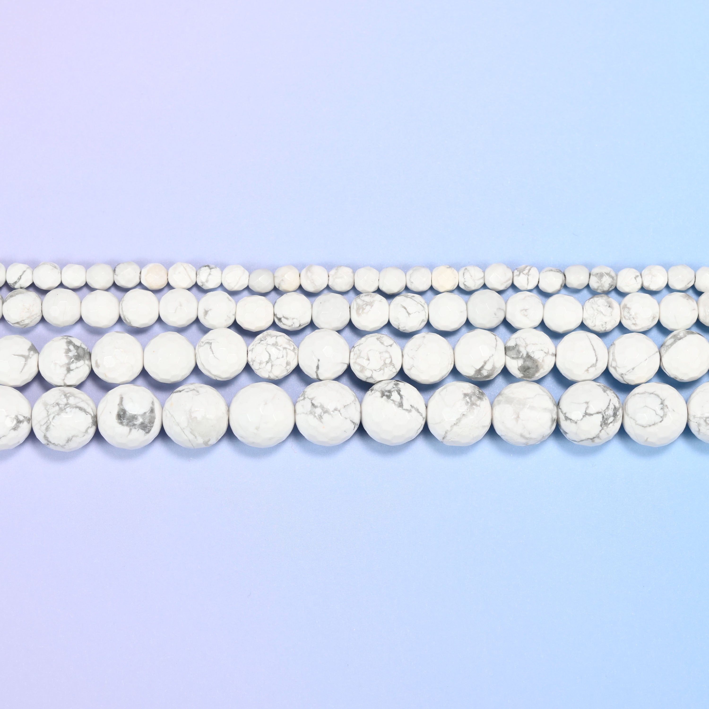 White Howlite Faceted Round Beads: Jewelry Making, 15 Inch Strand