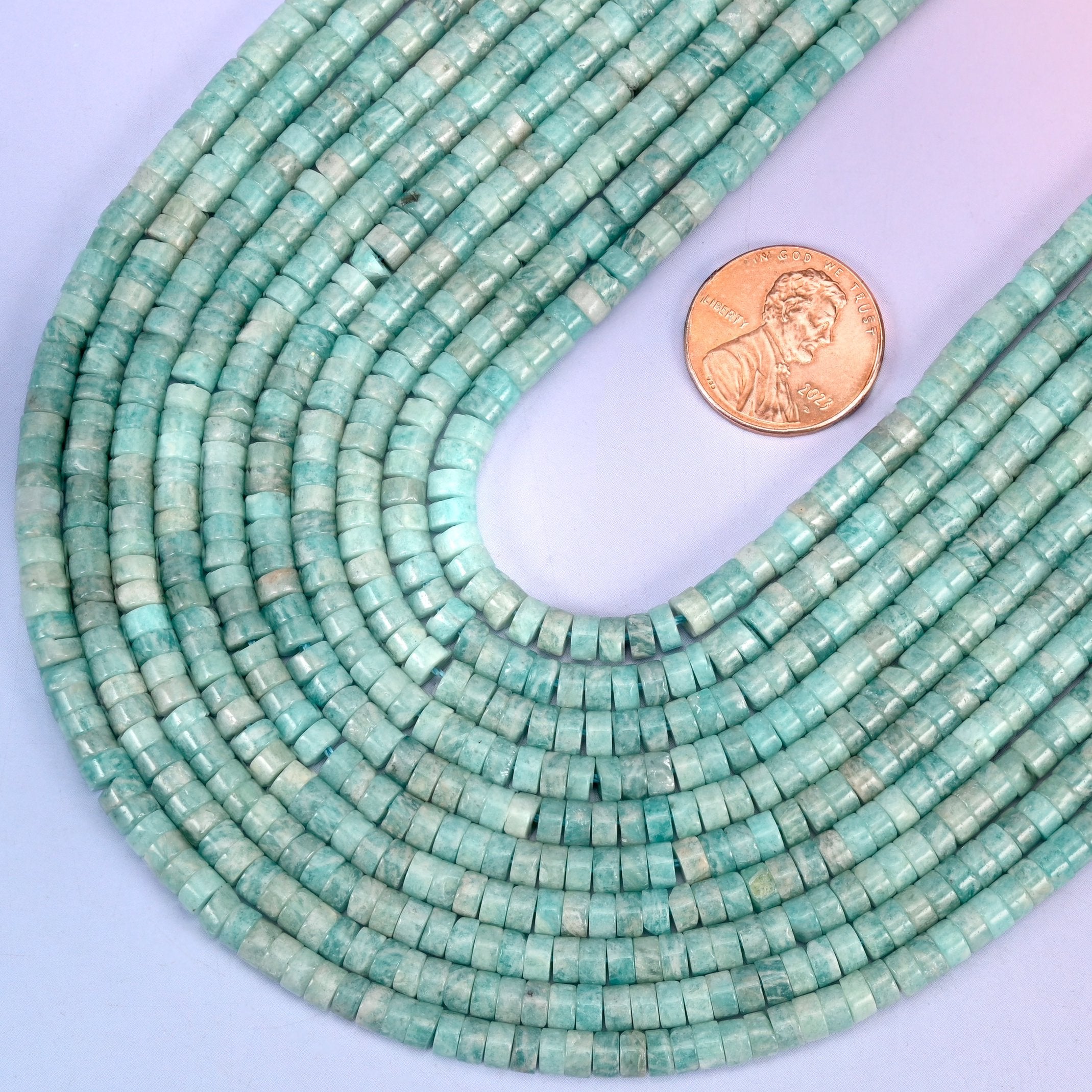 Smooth heishi disc cut blue amazonite beads