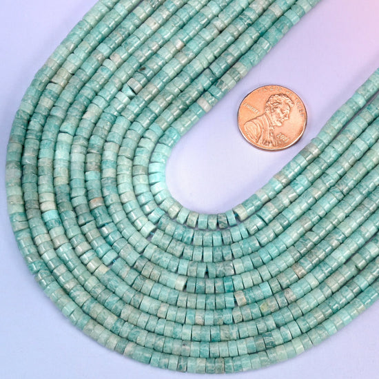 Smooth heishi disc cut blue amazonite beads
