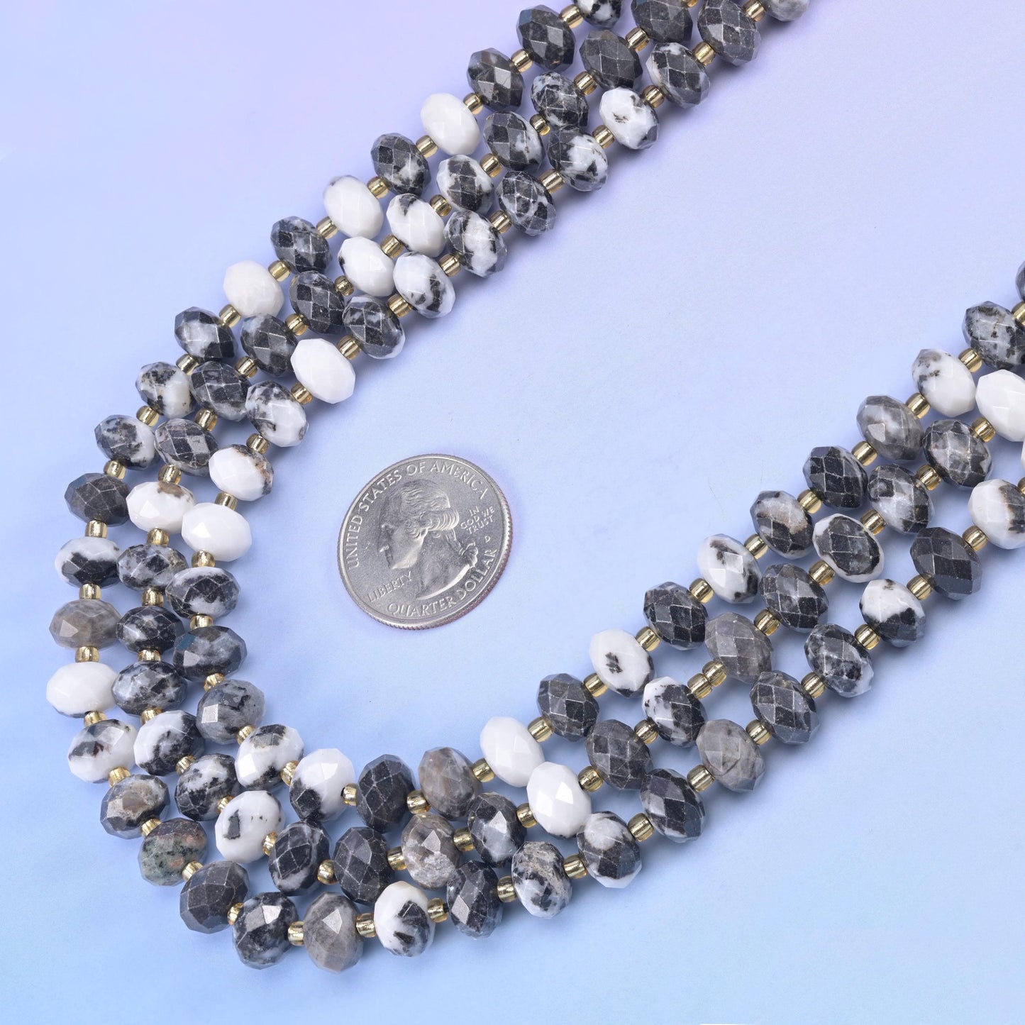 Zebra Jasper Faceted Rondelle Beads in milk white and smoke grey
